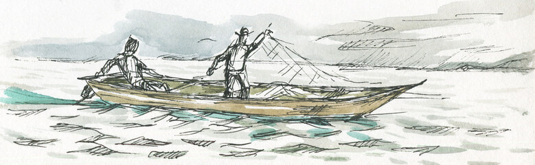 fishermen boat sketch