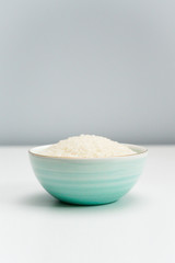 Rice in blue-green porcelain bowl