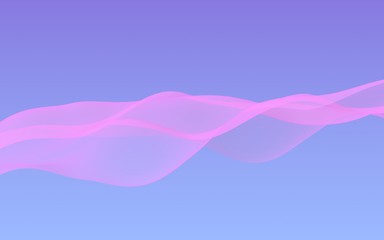 Pink wave on blue sky abstract background. Fluttering pink scarf. Waving on wind pink fabric. 3D illustration