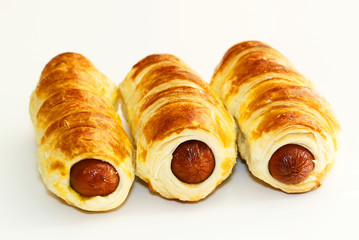 Sausages in the dough. Baking with meat.