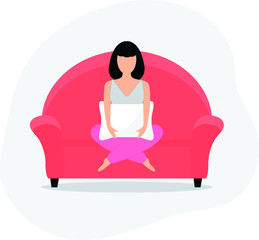   wooman  on the sofa girl  sitting  on the couch icon pajamas  home relax lifestyle cartoon picture