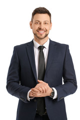 Portrait of handsome businessman on white background
