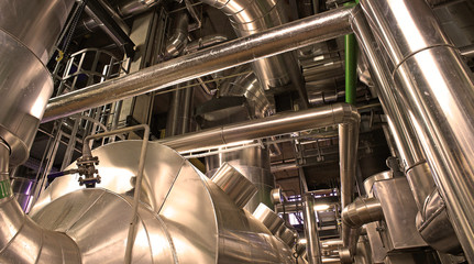 Industrial zone, Steel pipelines, valves, cables and walkways