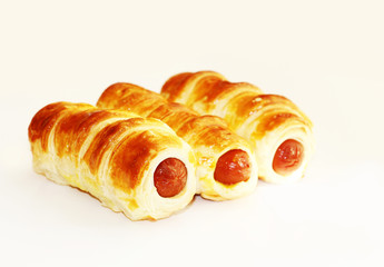 Sausages in the dough. Baking with meat.