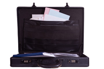 black leather briefcase on a white background, ready for use in your project
