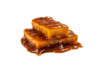 Tasty caramel candy isolated on white background.