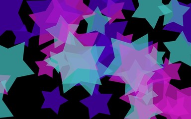 Multicolored translucent stars on a dark background. Orange tones. 3D illustration