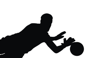 Vector silhouette of football player training as goalkeeper in soccer, figure illustration of male athlete playing in a team sports game
