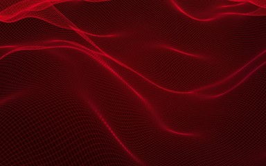Abstract landscape on a red background. Cyberspace grid. hi tech network. 3D illustration