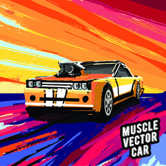 American 70s customized muscle car. Vector EPS10 isolated, separated layers, quick repaint
