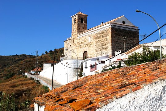 View of the village church (Parroquia de la Encarnacion), Benaque, Andalusia, Spain.