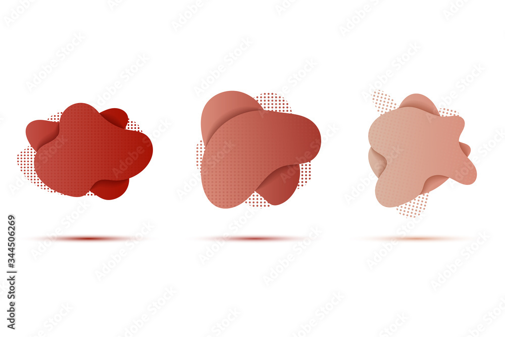 Poster abstract three dark and bright red free form shapes with dot pattern.