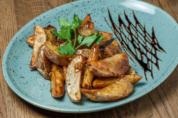 fried potatoes with sweet and sour sauce