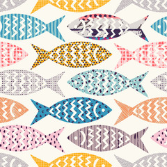 Fototapeta na wymiar Seamless pattern with fish. Can be used on packaging paper, fabric, background for different images, etc.