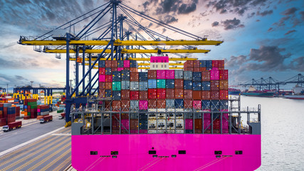 Seaport terminal container cargo freight shipping, Container cargo ship import export global business commercial trade logistic and transportation oversea worldwide by container cargo vessel ship.
