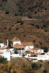 Fototapeta na wymiar View of white village and surrounding countryside, Macharaviaya, Andalusia, Spain.