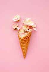 Ice cream cone with vanilla flowers