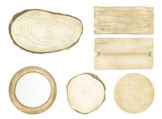 Wooden signs and frame, watercolor painting. For design card, print and pattern