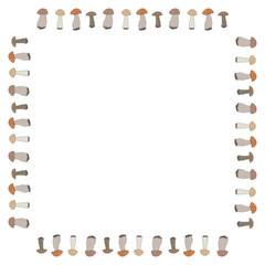 Square frame with forest mushrooms on white background. Vector image.