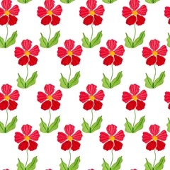 Fotobehang Seamless pattern with Red flower on white background, hand painted floral watercolor illustration © Oxana