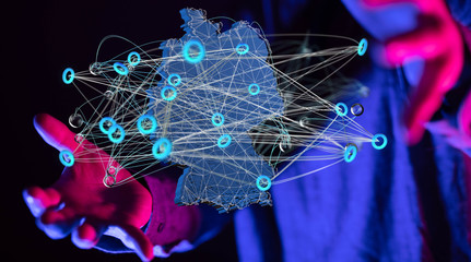 map of Germany. Wire frame 3D mesh