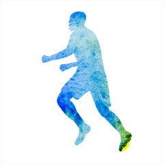  blue watercolor silhouette of a man walking
