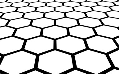 Black honeycomb on a white background. Perspective view on polygon look like honeycomb. Isometric geometry. 3D illustration