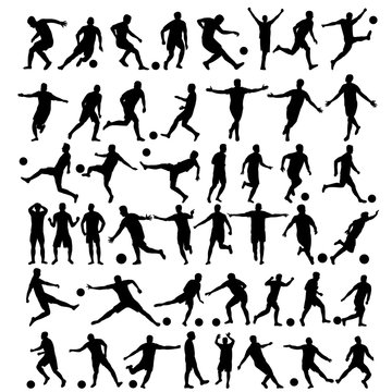 vector, white background, soccer players silhouettes set