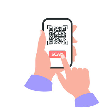 Smartphone In Your Hand Concept. Scan Qr Code