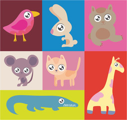set of animals in kawaii style