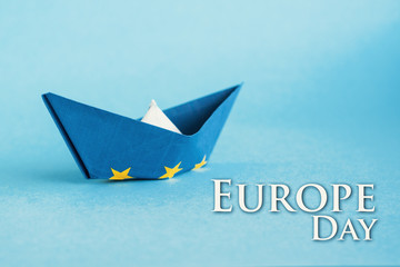 European Union member  states ship on blue background - Europe day