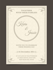 Vintage style vector design invitation card with a white background	