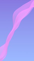 Pink wave on blue sky abstract background. Fluttering pink scarf. Waving on wind pink fabric. Vertical orientation. 3D illustration