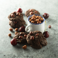 Homemade chocolate cookies with hazelnut