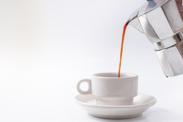 coffee maker white breakfast cup on background