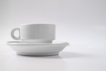 white breakfast cup on background