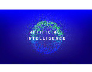 Dotted sphere made of particles. Cover or poster for high tech systems: Artificial Intelligence, Deep Learning, Neural networks.