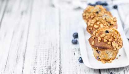 Blueberry Muffins (selective focus; detailed close-up shot)