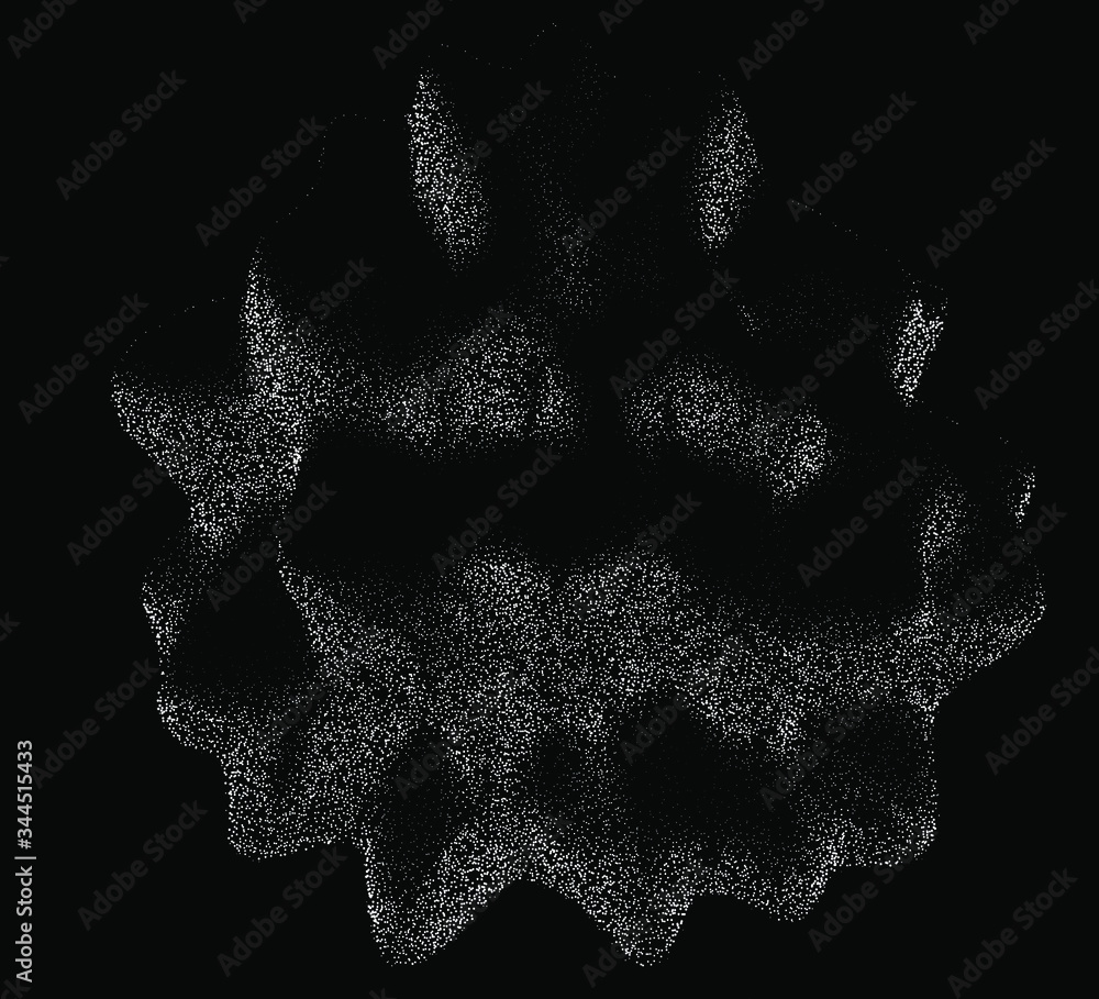 Aufkleber Distorted and glitched sphere made of particles. Generative computer art and parametric design.