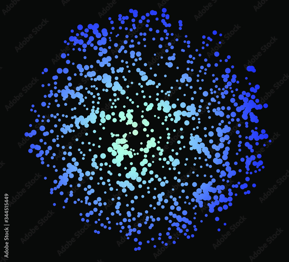 Poster Dotted sphere made of particles. Cover or poster for high tech systems: Artificial Intelligence, Deep Learning, Neural networks.