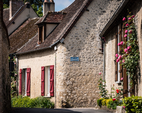 Provins, France - May 2014: Picturesque cottages in the medieval walled town