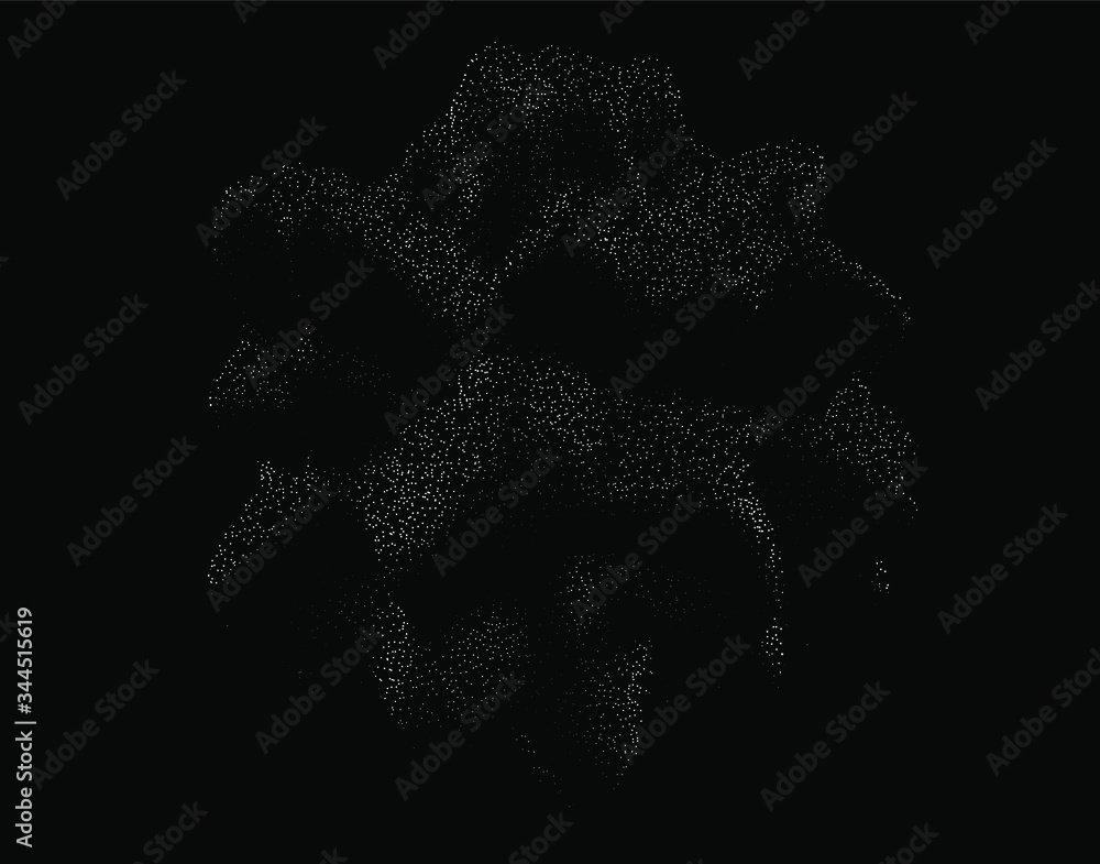 Aufkleber Distorted and glitched sphere made of particles. Generative computer art and parametric design.