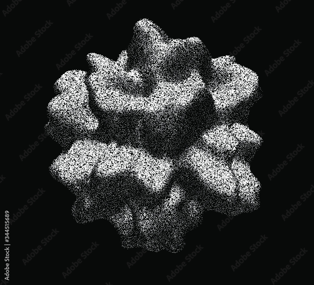 Fototapete distorted and glitched sphere made of particles. generative computer art and parametric design.