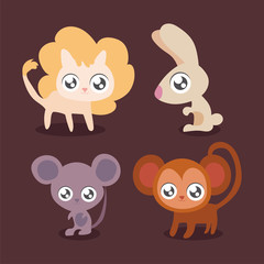 set of animals in kawaii style