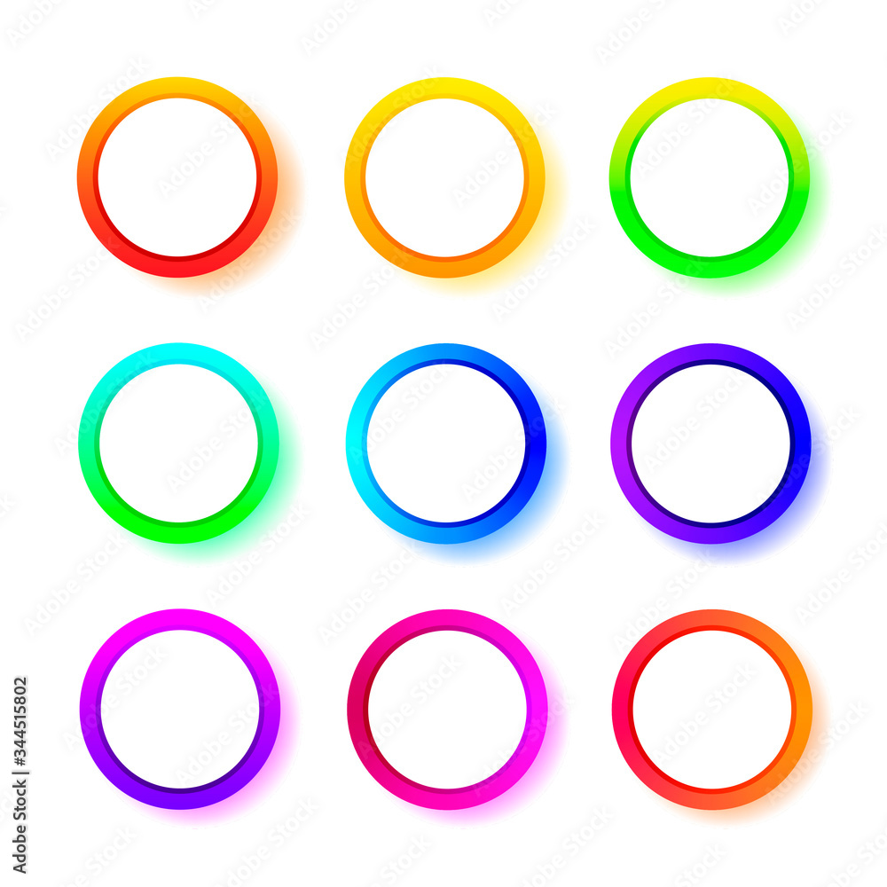 Aufkleber different color gradient round frames. vector set of rings neon gradient. vector illustration isolat