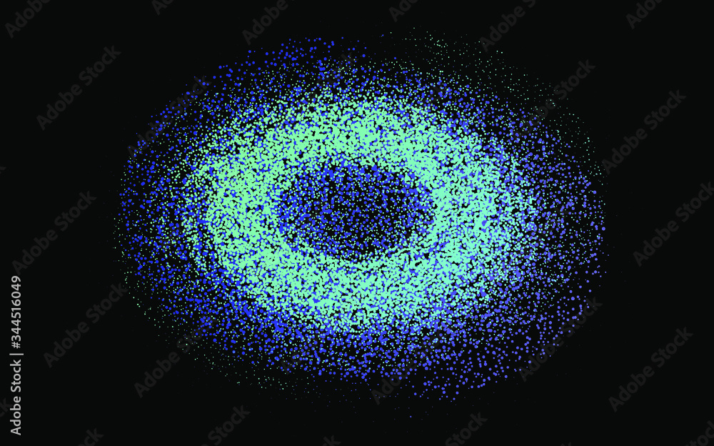 Poster cosmic nebula, swirl and spiral made of dots and particles.