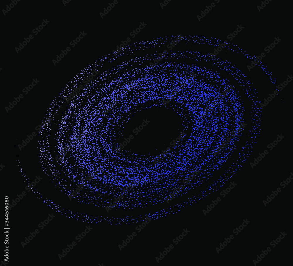 Poster cosmic nebula, swirl and spiral made of dots and particles.