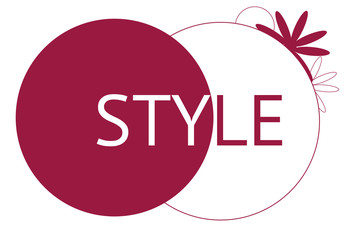 Word style with burgundy circles and flowers 