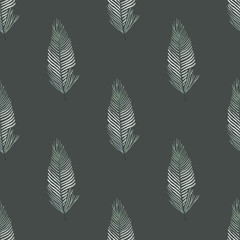 hand-drawn seamless pattern with flowers, leaves, berries, birds. Winter floral background