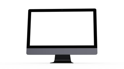 flat monitor white screen computer, pc display digital illustration screen and slim 3d